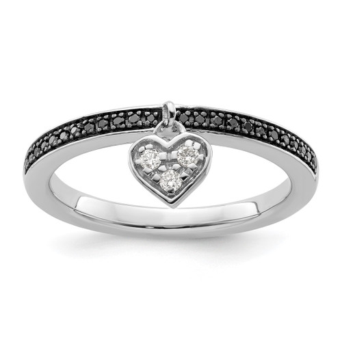 Rhodium-Plated Sterling Silver Stackable Expressions Heart Black & White 0.129ct Diamond Ring