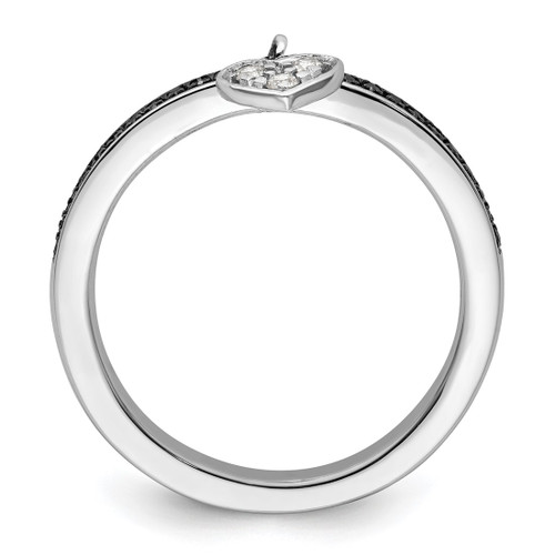 Rhodium-Plated Sterling Silver Stackable Expressions Heart Black & White 0.129ct Diamond Ring - View 2