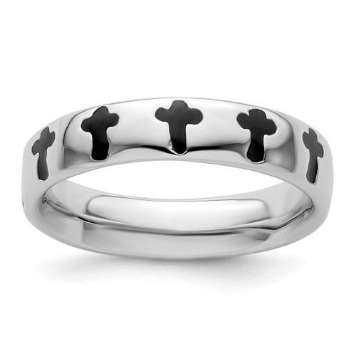 Rhodium-Plated Sterling Silver Stackable Expressions Polished Enameled Cross Ring, 4.5 mm