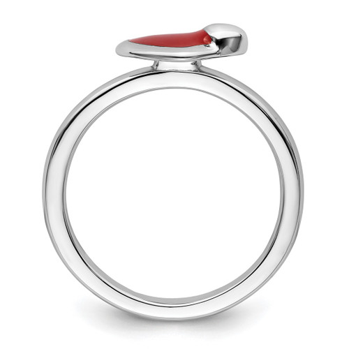 Rhodium-Plated Sterling Silver Stackable Expressions Polished Red Enameled Heart Ring, 2.25 mm - View 2