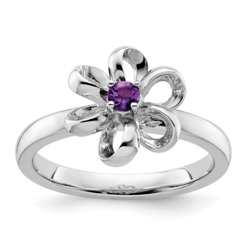 Rhodium-Plated Sterling Silver Stackable Expressions Polished Amethyst Flower Ring, 2.25 mm - QSK113