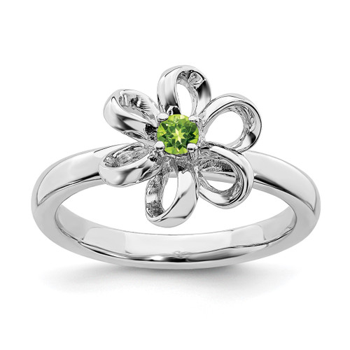 Rhodium-Plated Sterling Silver Stackable Expressions Polished Peridot Flower Ring, 2.25 mm - QSK114