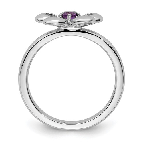 Rhodium-Plated Sterling Silver Stackable Expressions Polished Amethyst Flower Ring, 2.25 mm - QSK118 - View 2