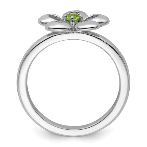 Rhodium-Plated Sterling Silver Stackable Expressions Polished Peridot Flower Ring, 2.25 mm - QSK119 - View 2