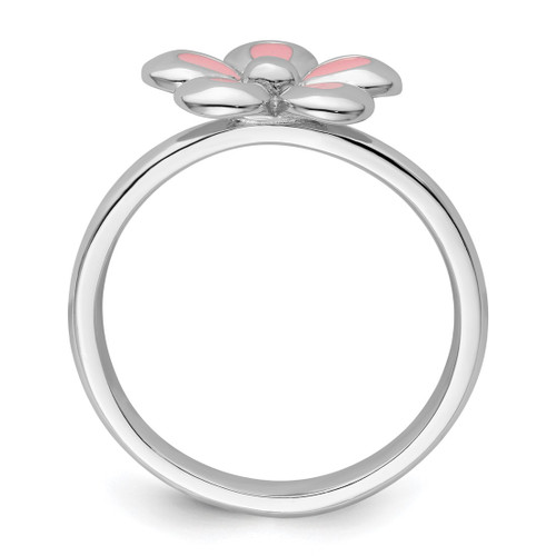 Rhodium-Plated Sterling Silver Stackable Expressions Polished Pink Enameled Flower Ring, 2.25 mm - View 2