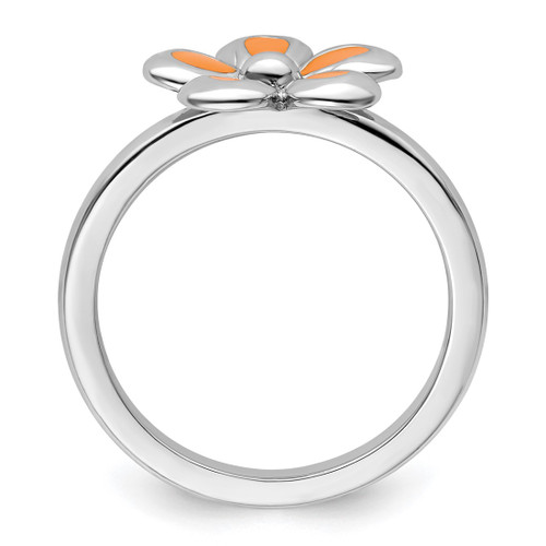 Rhodium-Plated Sterling Silver Stackable Expressions Polished Orange Enameled Flower Ring, 2.25 mm - View 2