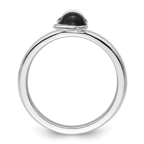Rhodium-Plated Sterling Silver Stackable Expressions Polished Black Enameled Cat Ring, 2.25 mm - View 2