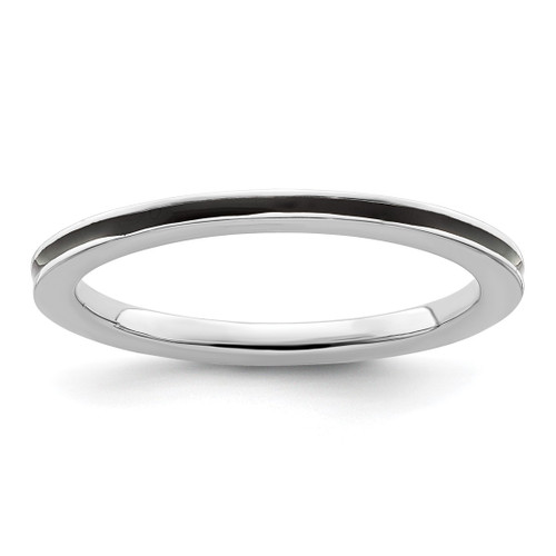 Rhodium-Plated Sterling Silver Stackable Expressions Black Enameled 1.5 mm Ring