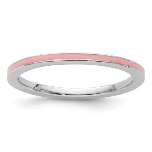 Rhodium-Plated Sterling Silver Stackable Expressions Pink Enameled 1.5 mm Ring