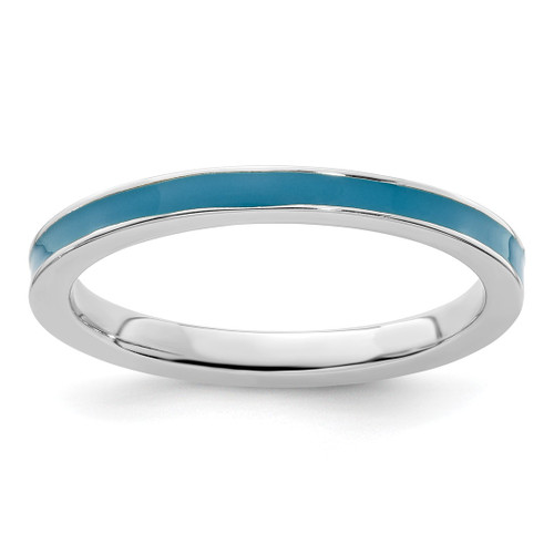 Rhodium-Plated Sterling Silver Stackable Expressions Blue Enameled 2.25 mm Ring