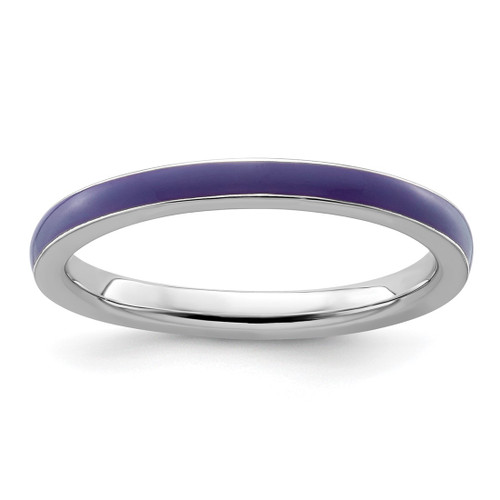 Rhodium-Plated Sterling Silver Stackable Expressions Purple Enameled 2.25 mm Ring