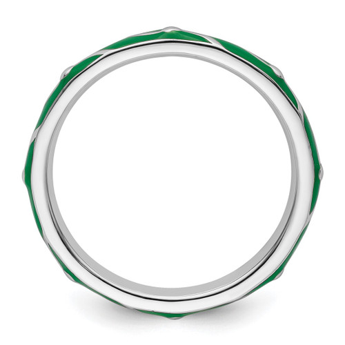 Sterling Silver Stackable Expressions Green Enamel Ring - QSK1501 - View 2