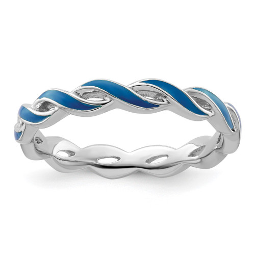 Sterling Silver Stackable Expressions Blue Enamel Ring - QSK1508