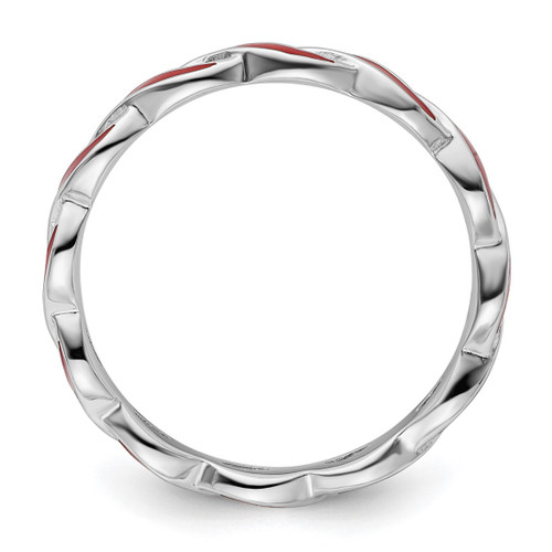 Sterling Silver Stackable Expressions Red Enamel Ring - QSK1509 - View 2