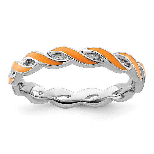Sterling Silver Stackable Expressions Orange Enamel Ring - QSK1514
