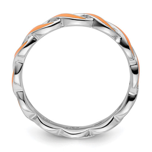 Sterling Silver Stackable Expressions Orange Enamel Ring - QSK1514 - View 2