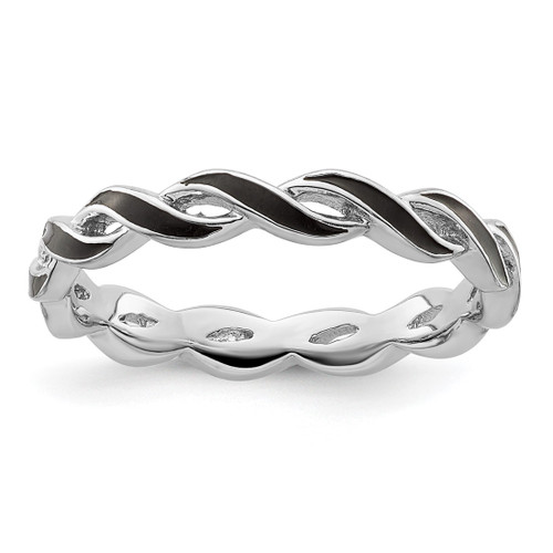 Sterling Silver Stackable Expressions Black Enamel Ring - QSK1516