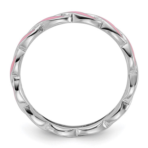 Sterling Silver Stackable Expressions Pink Enamel Ring, 2 mm - View 2