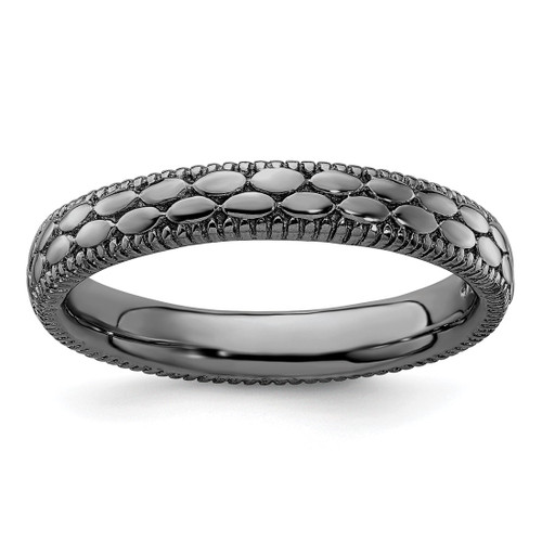 Sterling Silver Stackable Expressions Ruthenium-Plated Patterned Ring - QSK1565
