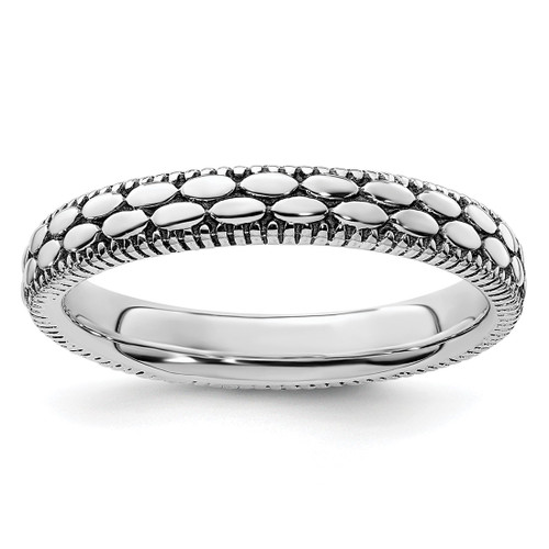 Sterling Silver Stackable Expressions Antiqued Patterned Ring - QSK1569