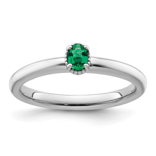 Sterling Silver Stackable Expressions Lab-Created Emerald Single Stone Ring - QSK1571