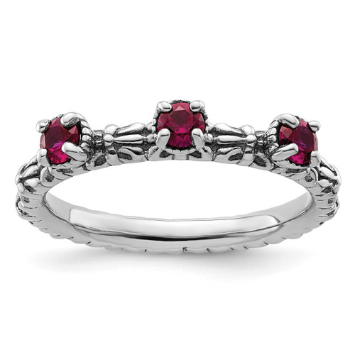 Sterling Silver Stackable Expressions Lab-Created Ruby Three Stone Ring