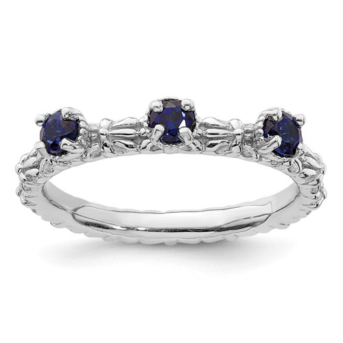 Sterling Silver Stackable Expressions Lab-Created Sapphire Three Stone Ring