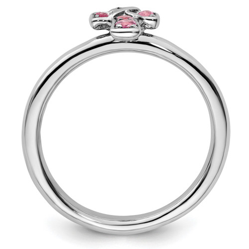 Sterling Silver Stackable Expressions Rhodium Pink Tourmaline Cross Ring - View 2