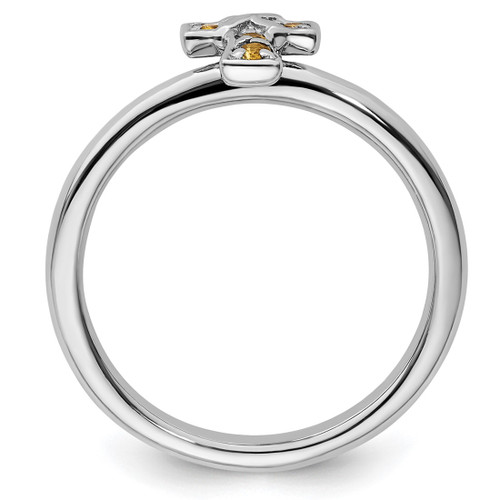 Sterling Silver Stackable Expressions Rhodium Citrine Cross Ring - View 2