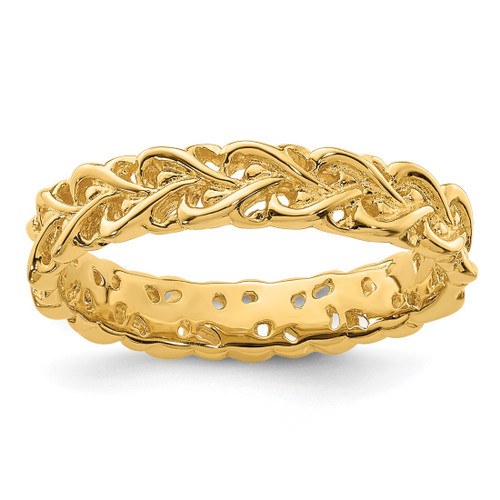Sterling Silver Stackable Expressions Gold-Plated Carved Band Ring - QSK1666