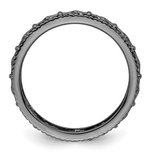 Sterling Silver Stackable Expressions Black-Plated Carved Band Ring - QSK1671 - View 2