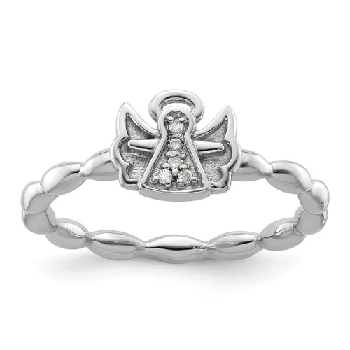 Sterling Silver Stackable Expressions Polished 0.025ct Diamond Angel with Halo Ring
