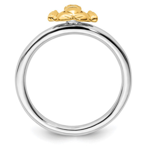 Sterling Silver Stackable Expressions Yellow-Plated Claddagh Ring - View 2