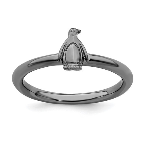 Sterling Silver Stackable Expressions Black-Plated Penguin Ring