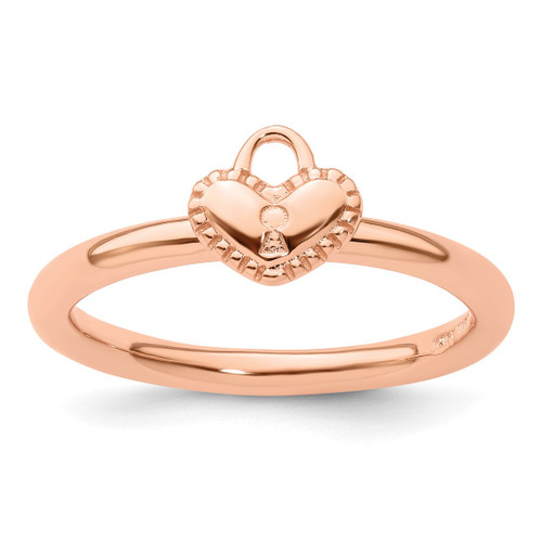Sterling Silver Stackable Expressions Pink-Plated Heart Padlock Ring
