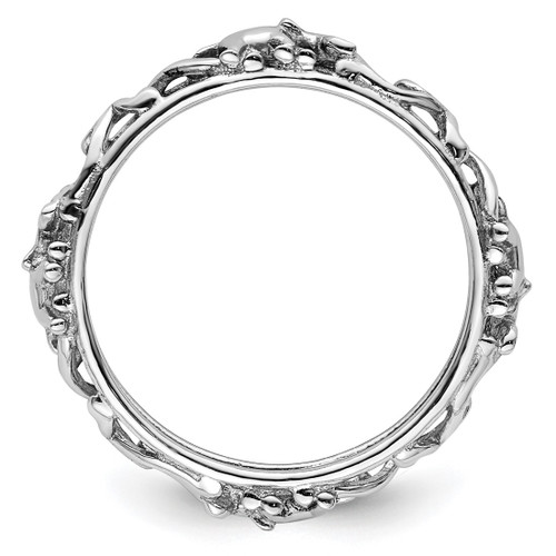 Sterling Silver Stackable Expressions Rhodium-Plated-Plate Patterned Elephant Ring, 2.02 mm - View 2
