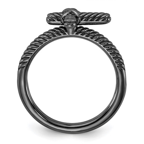 Sterling Silver Stackable Expressions Black Rhodium-Plated Textured Cross Ring, 2.25 mm - View 2