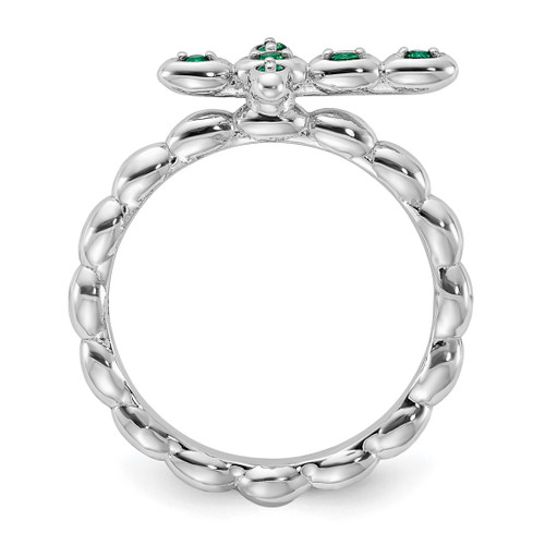 Sterling Silver Stackable Expressions Rhodium-Plated Lab-Created Emerald Cross Ring, 2.5 mm - View 2