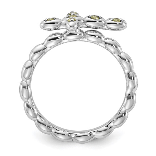 Sterling Silver Stackable Expressions Rhodium-Plated Peridot Cross Ring, 2.5 mm - View 2