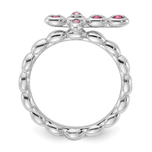 Sterling Silver Stackable Expressions Rhodium-Plated Pink Tourmaline Cross Ring, 2.5 mm - View 2