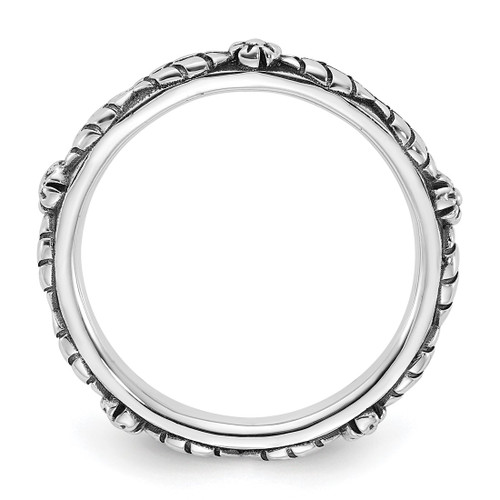 Sterling Silver Stackable Expressions Oxidized and Textured Flowers Ring, 2.5 mm - View 2