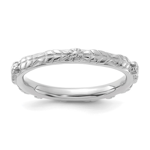 Sterling Silver Stackable Expressions Rhodium-Plated Textured Flowers Ring, 2.5 mm