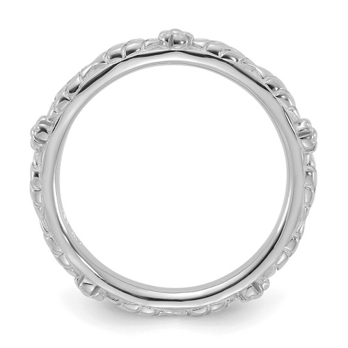 Sterling Silver Stackable Expressions Rhodium-Plated Textured Flowers Ring, 2.5 mm - View 2