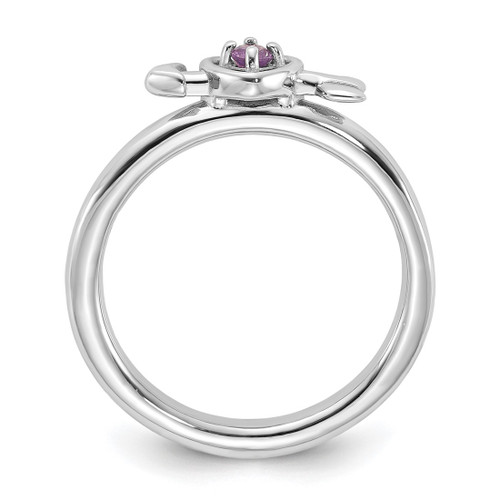 Sterling Silver Stackable Expressions Rhodium-Plated Amethyst Heart with Arrow Ring, 2.5 mm - View 2
