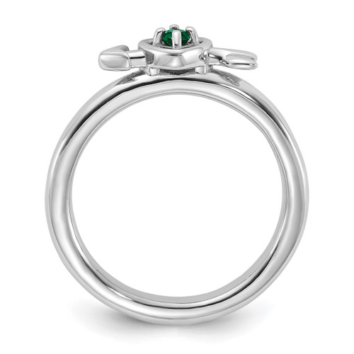 Sterling Silver Stackable Expressions Rhodium-Plated Lab-Created Emerald Heart with Arrow Ring, 2.5 mm - View 2