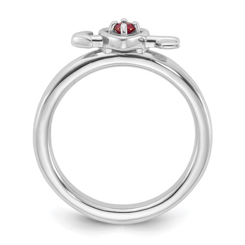 Sterling Silver Stackable Expressions Rhodium-Plated Lab-Created Ruby Heart with Arrow Ring, 2.5 mm - View 2