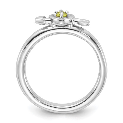 Sterling Silver Stackable Expressions Rhodium-Plated Peridot Heart with Arrow Ring, 2.5 mm - View 2