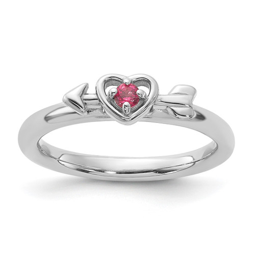 Sterling Silver Stackable Expressions Rhodium-Plated Pink Tourmaline Heart with Arrow Ring, 2.5 mm