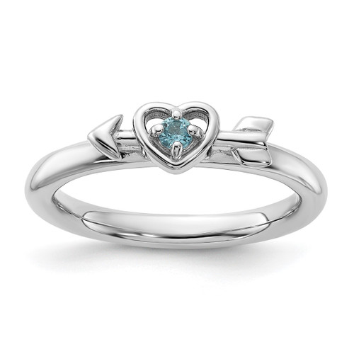 Sterling Silver Stackable Expressions Rhodium-Plated Blue Topaz Heart with Arrow Ring, 2.5 mm