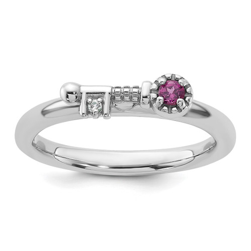 Sterling Silver Stackable Expressions Rhodium-Plated Rhodolite Garnet and White Topaz Key Ring, 2.5 mm